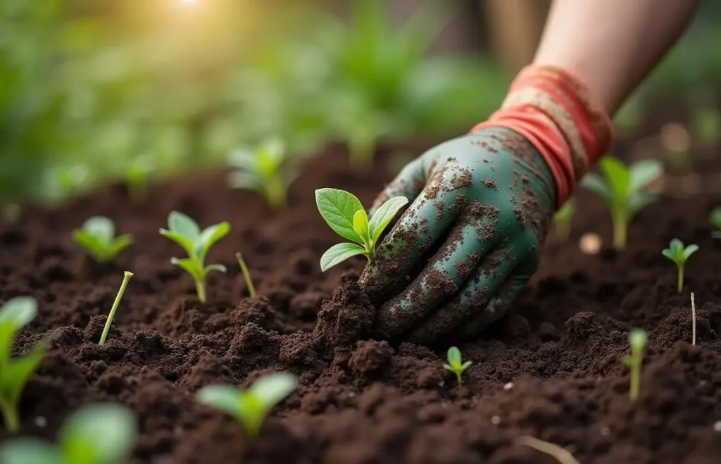plantjes planten in volle grond